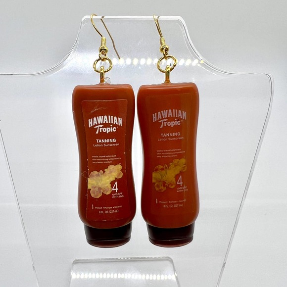 Hawaiian Tropic Earrings - Sun Tanning Lotion Earrings - Mini Brands Earrings - Picture 1 of 10